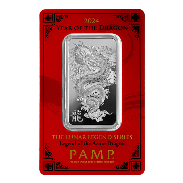 1 oz Lunar Legends Azure Dragon Silver Bar PAMP
